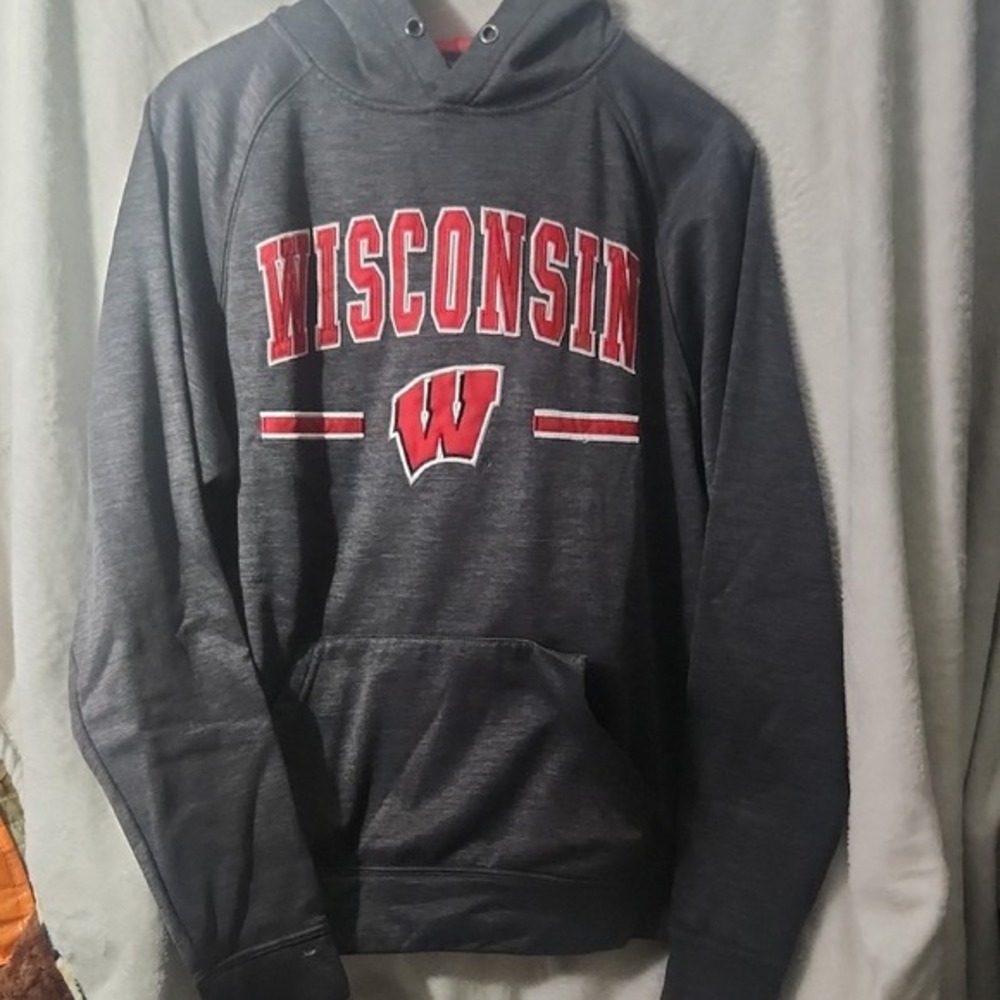 Colosseum Wisconsin Badgers Mens Small Hoodie Charcoal Grey Embroidered Logo